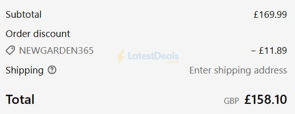 Screenshot of the Garden Sanctuary discount code working