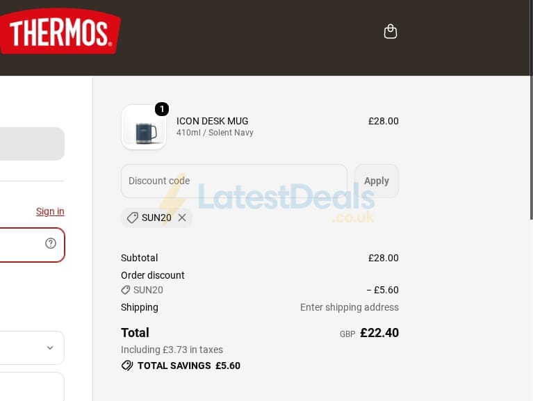 Screenshot of the Thermos discount code working