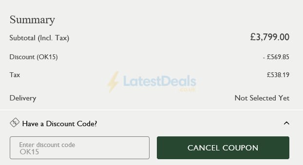 Screenshot of the White Stores discount code working