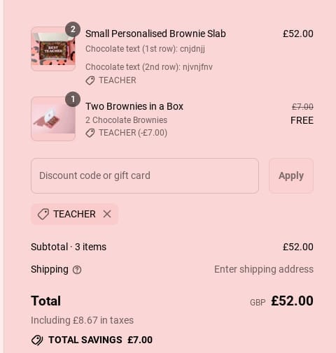 Screenshot of the Cake Or Death discount code working