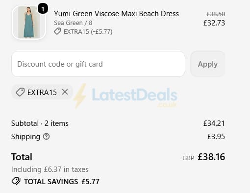 Screenshot of the Yumi discount code working