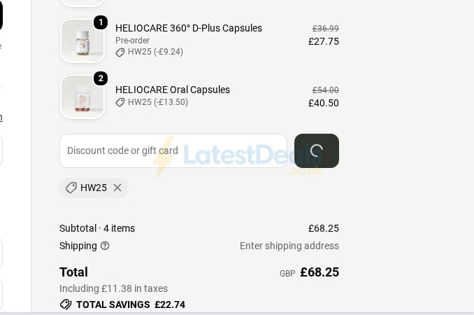 Screenshot of the W-Wellness discount code working