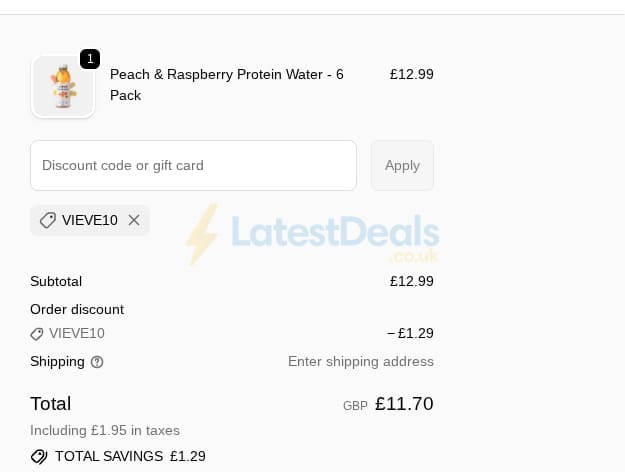 Screenshot of the Vieve discount code working