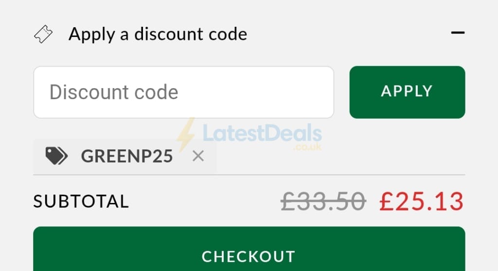 Screenshot of the Green People discount code working