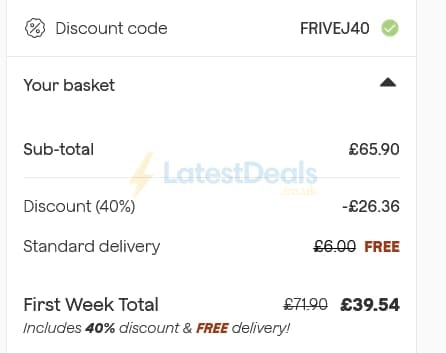 Screenshot of the Frive discount code working