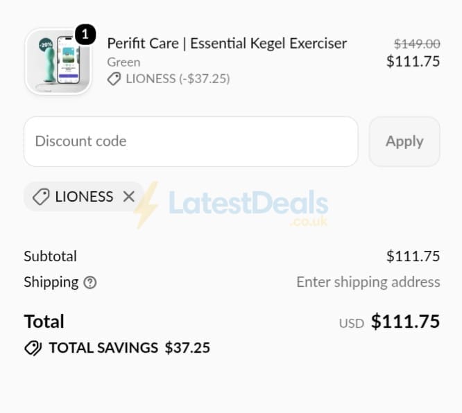 Screenshot of the Perifit discount code working