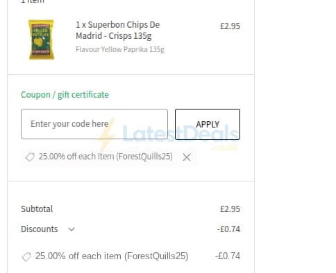 Screenshot of the SPICES on the WEB discount code working