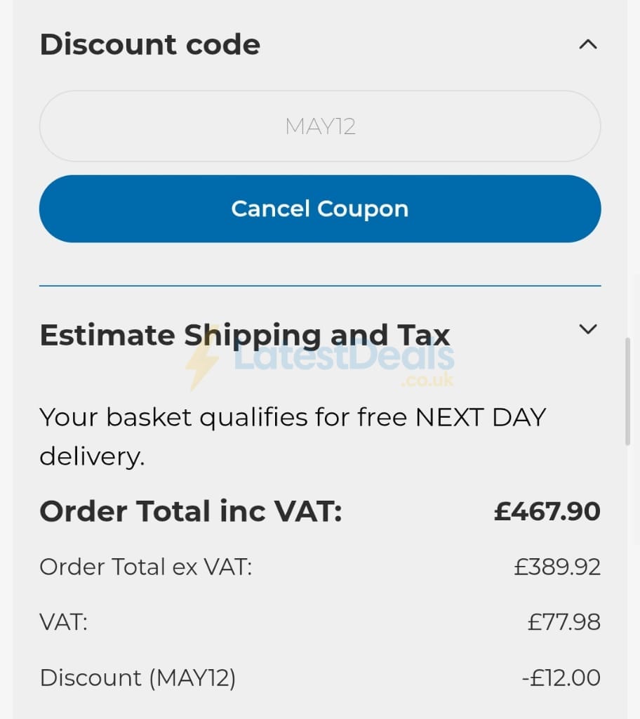Screenshot of the Powertool World discount code working