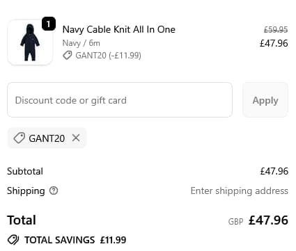 Screenshot of the Village Kids discount code working