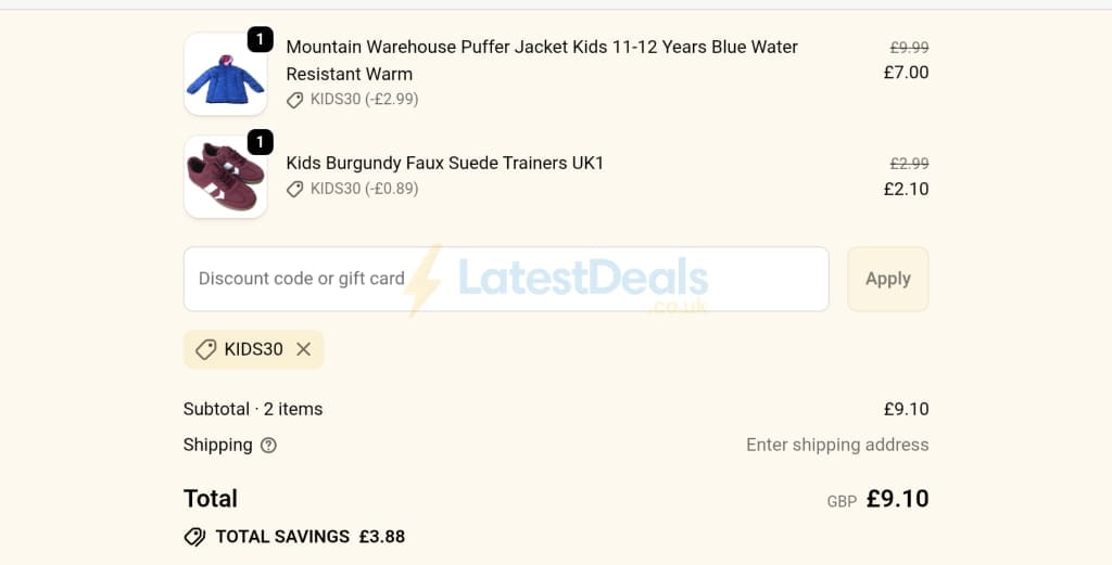 Screenshot of the Newlife the Charity discount code working