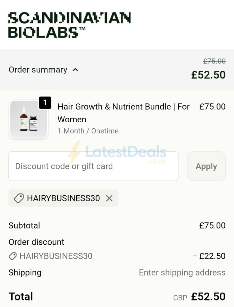Screenshot of the Scandinavian Biolabs discount code working
