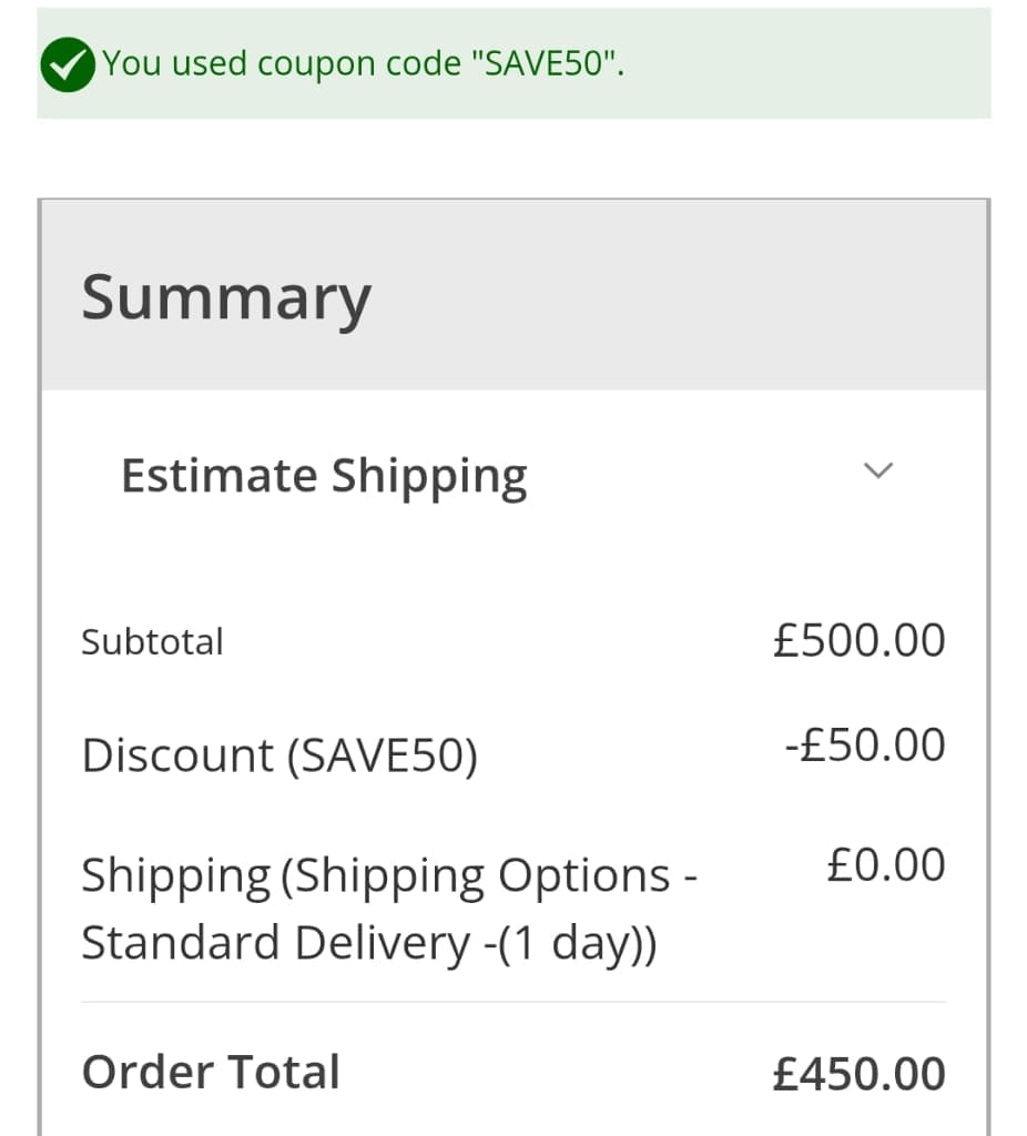 Screenshot of the Lighting Direct discount code working