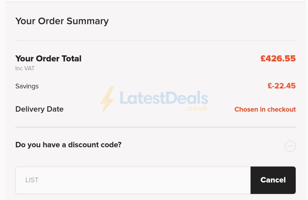 Screenshot of the MyNextMattress discount code working