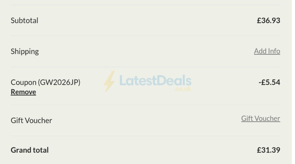 Screenshot of the J Parkers discount code working