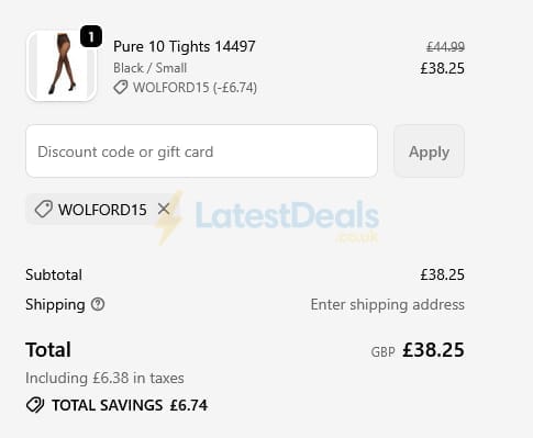 Screenshot of the Tights Tights Tights discount code working