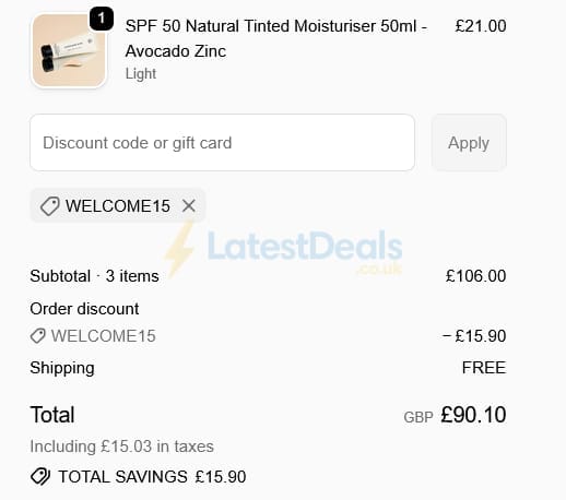 Screenshot of the Live in the Light discount code working