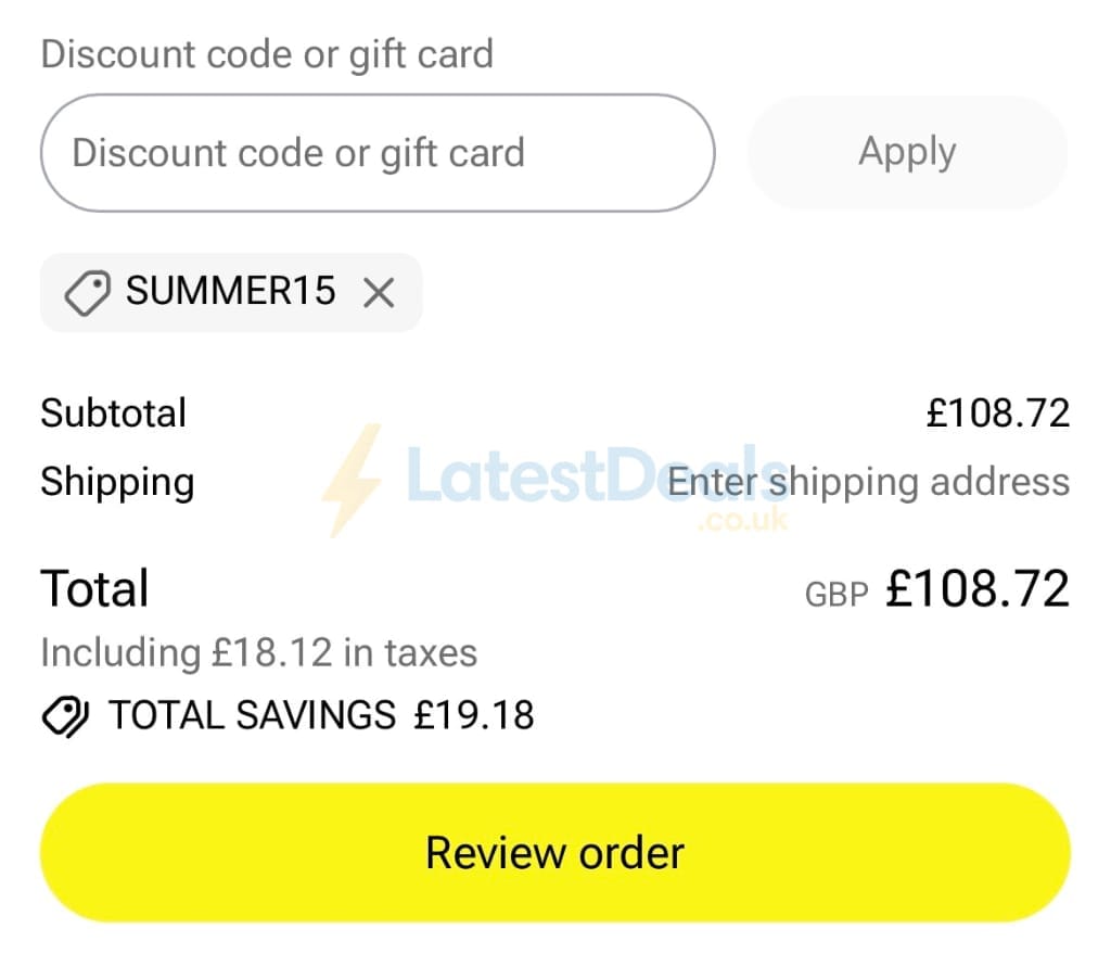 Screenshot of the Tennis Point discount code working