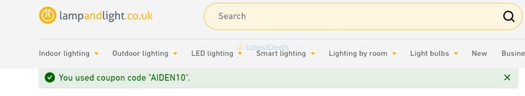 Screenshot of the Lampandlight discount code working