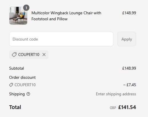 Screenshot of the Bathroom Deco discount code working