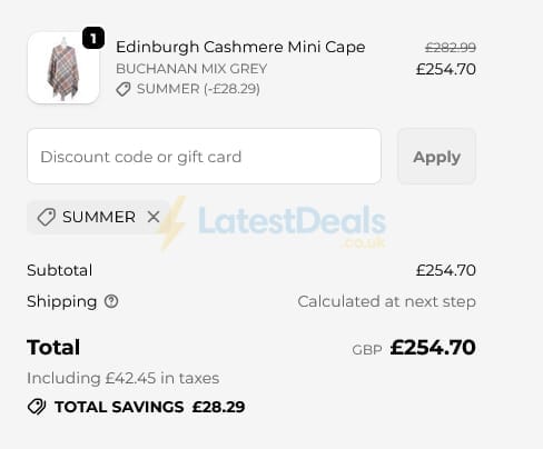 Screenshot of the Tartan Weaving Mill discount code working