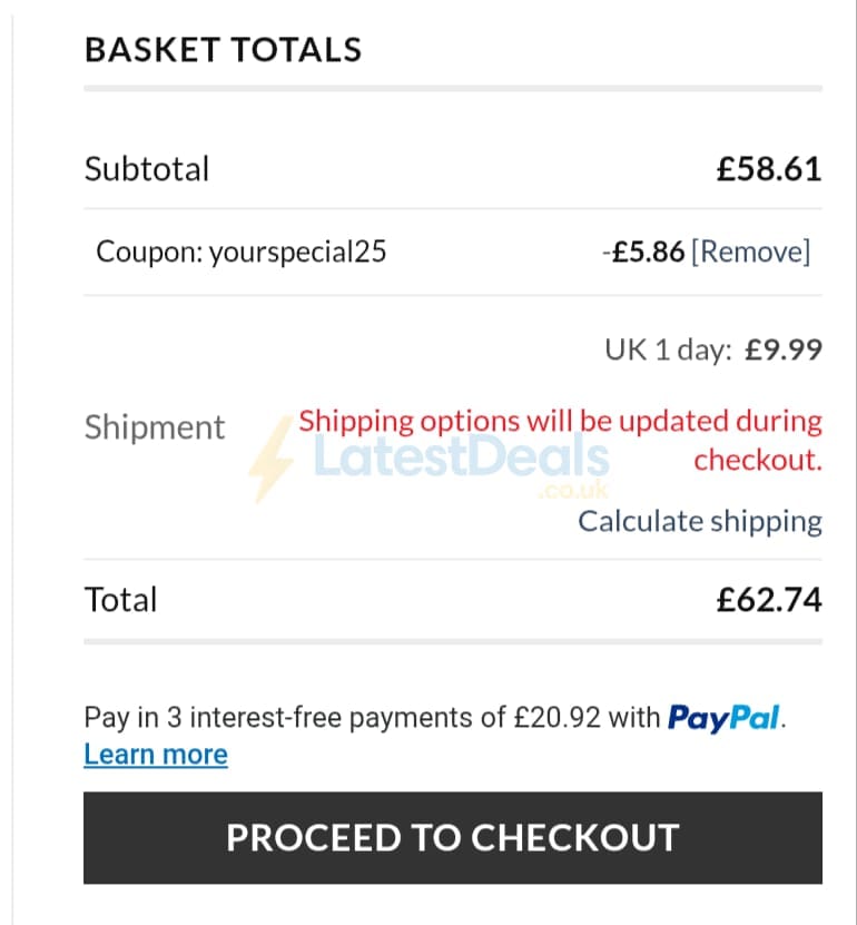 Screenshot of the Kezie discount code working