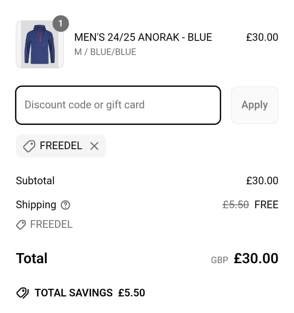 Screenshot of the Rangers Store discount code working