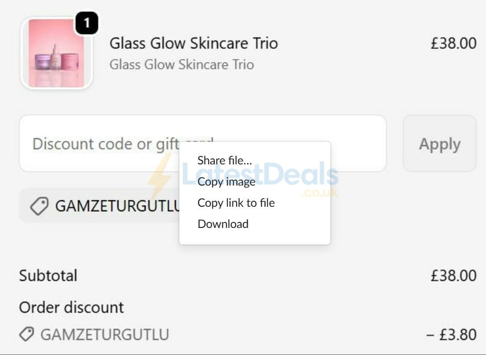 Screenshot of the P. Louise discount code working