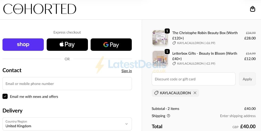 Screenshot of the Cohorted discount code working