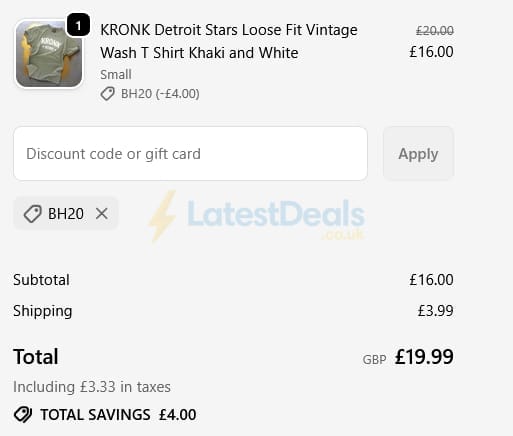 Screenshot of the Kronk Boxing Sportswear discount code working