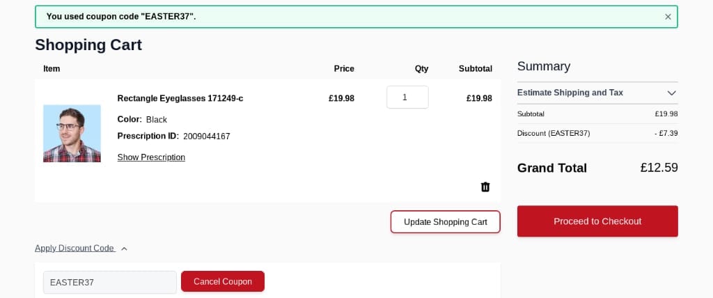 Screenshot of the Goggles4u discount code working