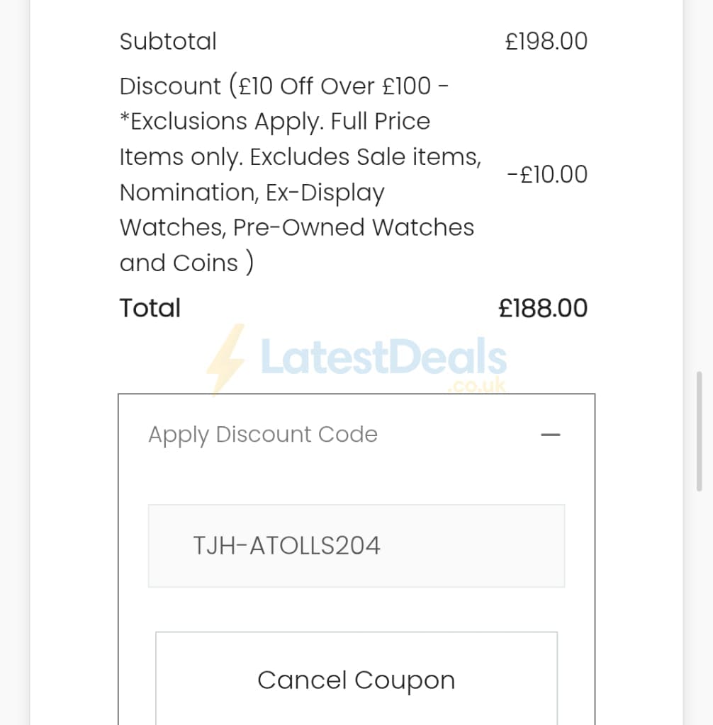 Screenshot of the The Jewel Hut discount code working