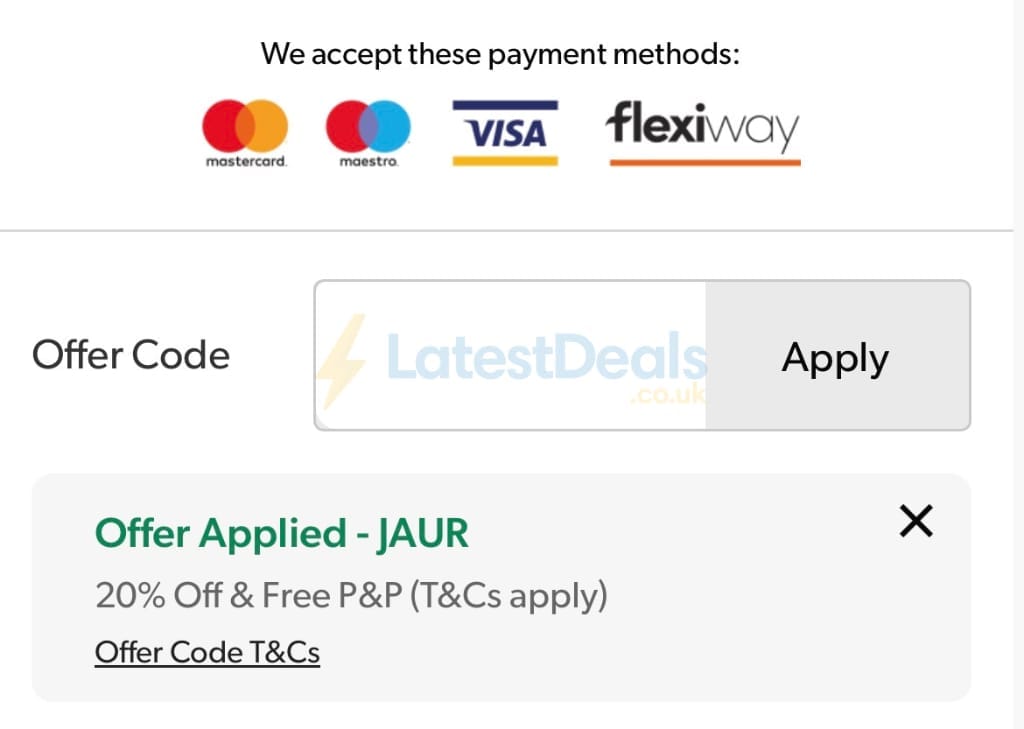 Screenshot of the Grattan discount code working