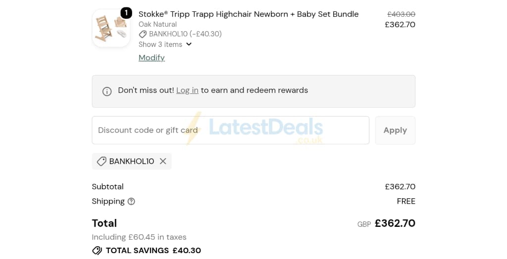 Screenshot of the Natural Baby Shower discount code working