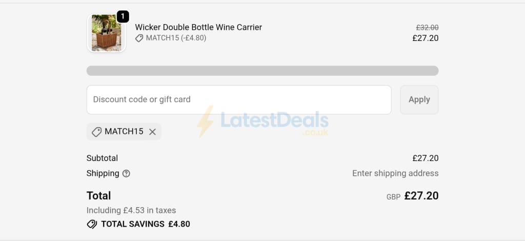 Screenshot of the Dibor discount code working