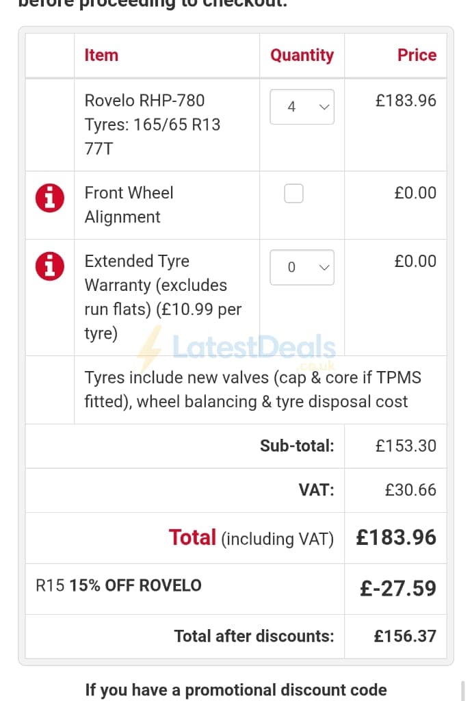 Screenshot of the National Tyres and Autocare discount code working