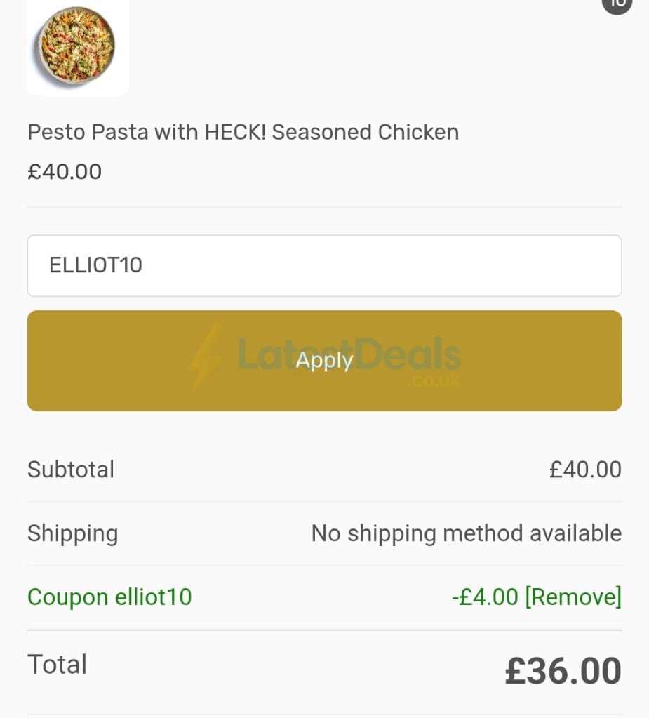 Screenshot of the Gold Standard Nutrition discount code working