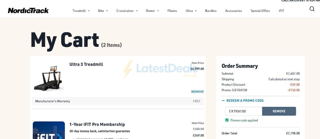 Screenshot of the NordicTrack discount code working