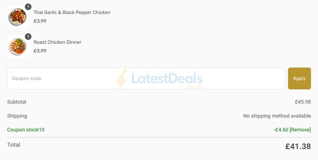 Screenshot of the Gold Standard Nutrition discount code working