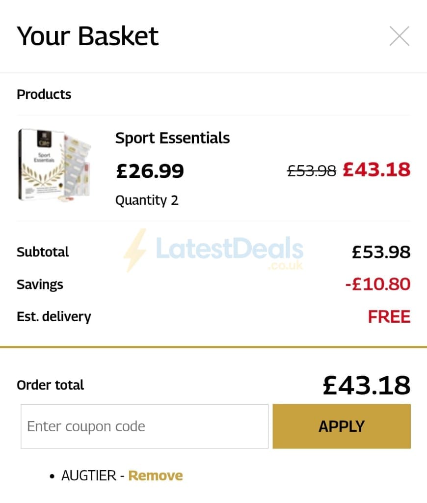 Screenshot of the Healthspan UK Elite discount code working