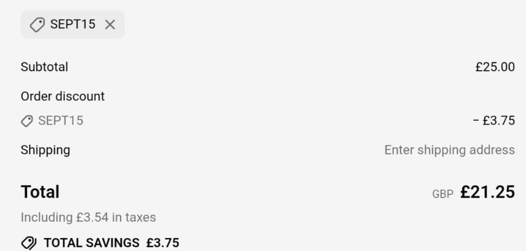 Screenshot of the High Hope discount code working