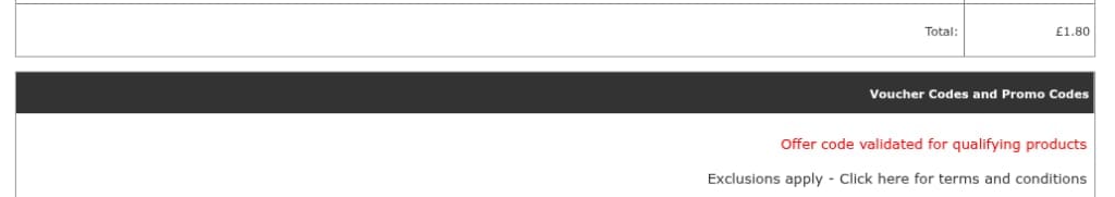 Screenshot of the Ecookshop discount code working