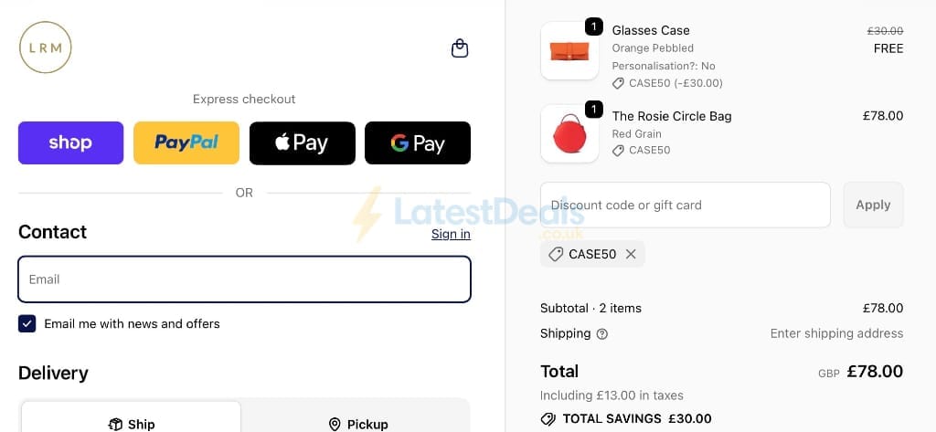 Screenshot of the LRM Goods discount code working