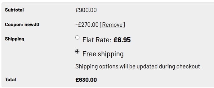 Screenshot of the Flint & Flame discount code working
