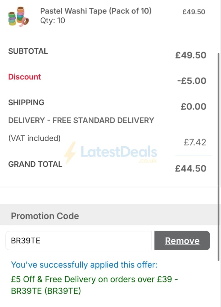 Screenshot of the Baker Ross discount code working