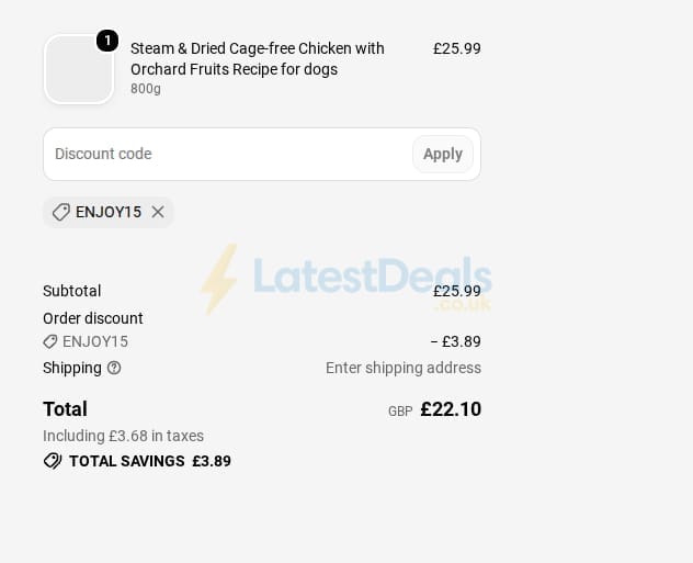 Screenshot of the ZIWI discount code working