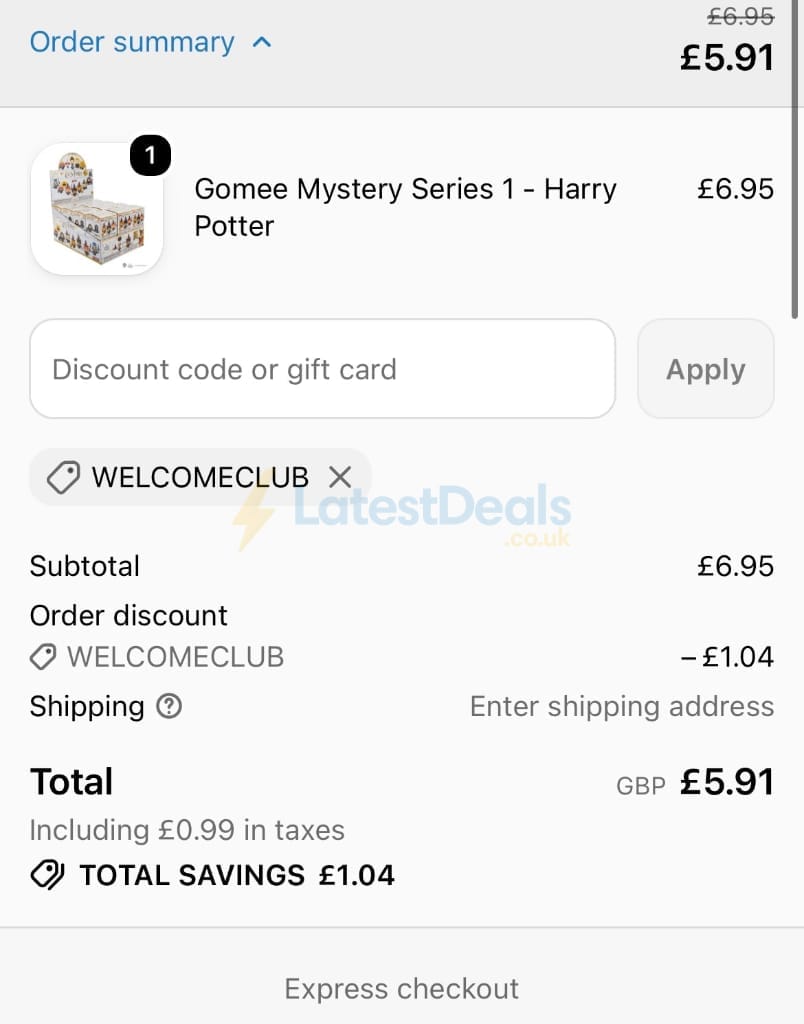 Screenshot of the British Souvenirs discount code working