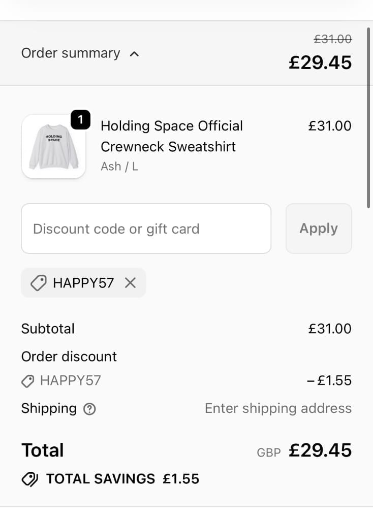 Screenshot of the Fanjoy discount code working