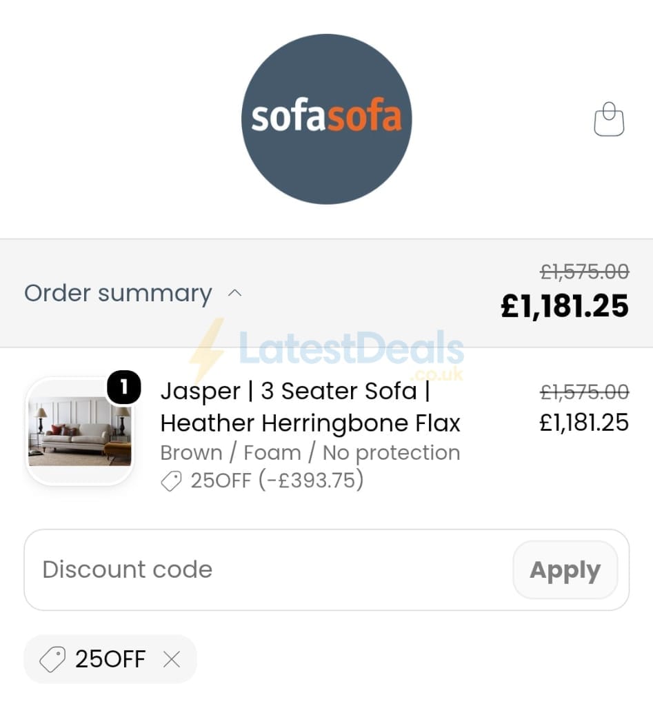 Screenshot of the SofaSofa discount code working
