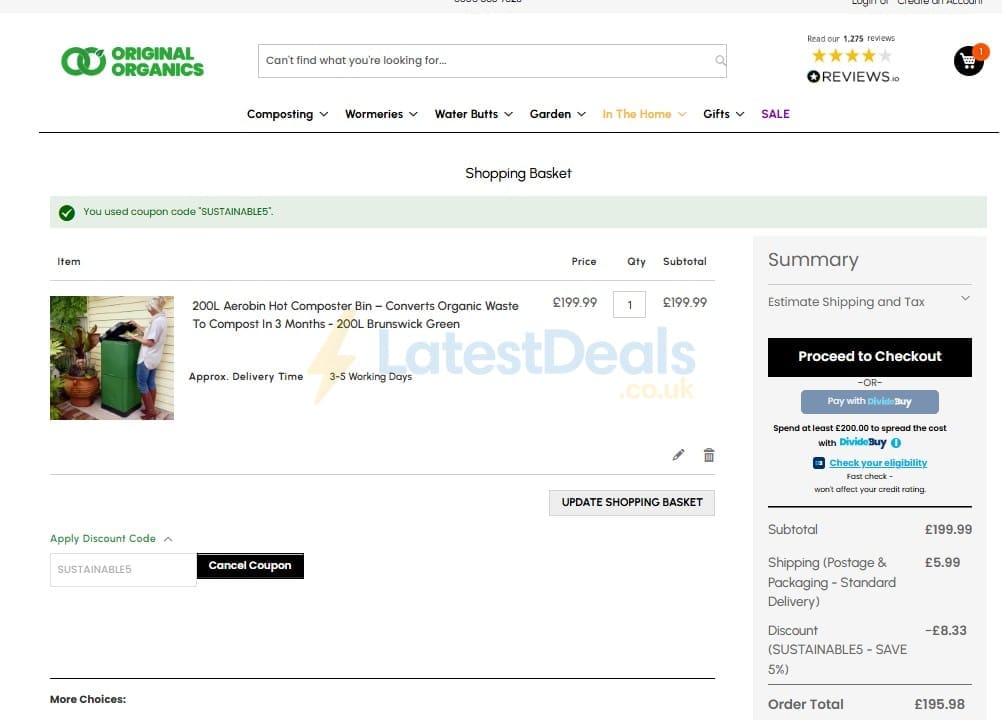 Screenshot of the Original Organics discount code working