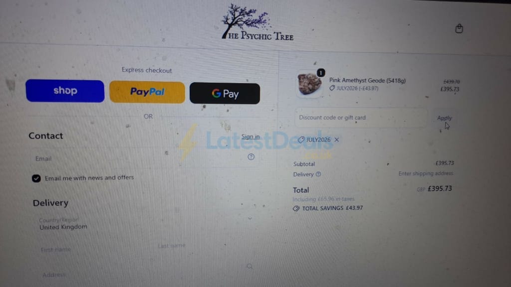Screenshot of the The Psychic Tree discount code working